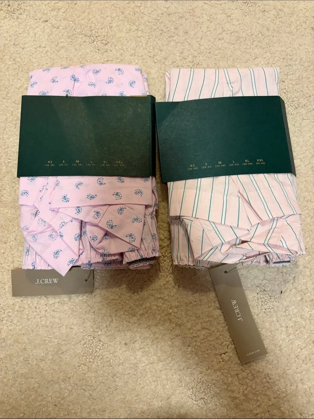 New With Tags J. Crew Pink Paisley & Stripe Boxer Shorts Two-Pack Size Small